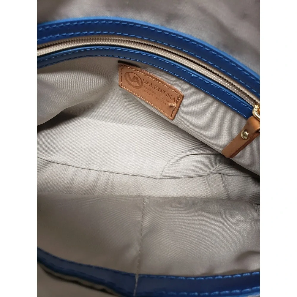 Valentina Women Handbag Blue Brown Zip Detachable Strap Lined‎ Inner Pocket City